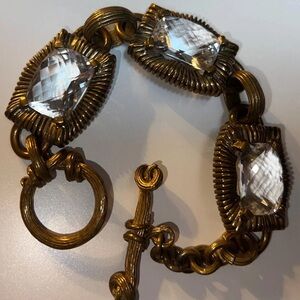 Stephen Dweck  Gold and Silver Women's White Quartz 3 Stones Bracelet Toggle 9”